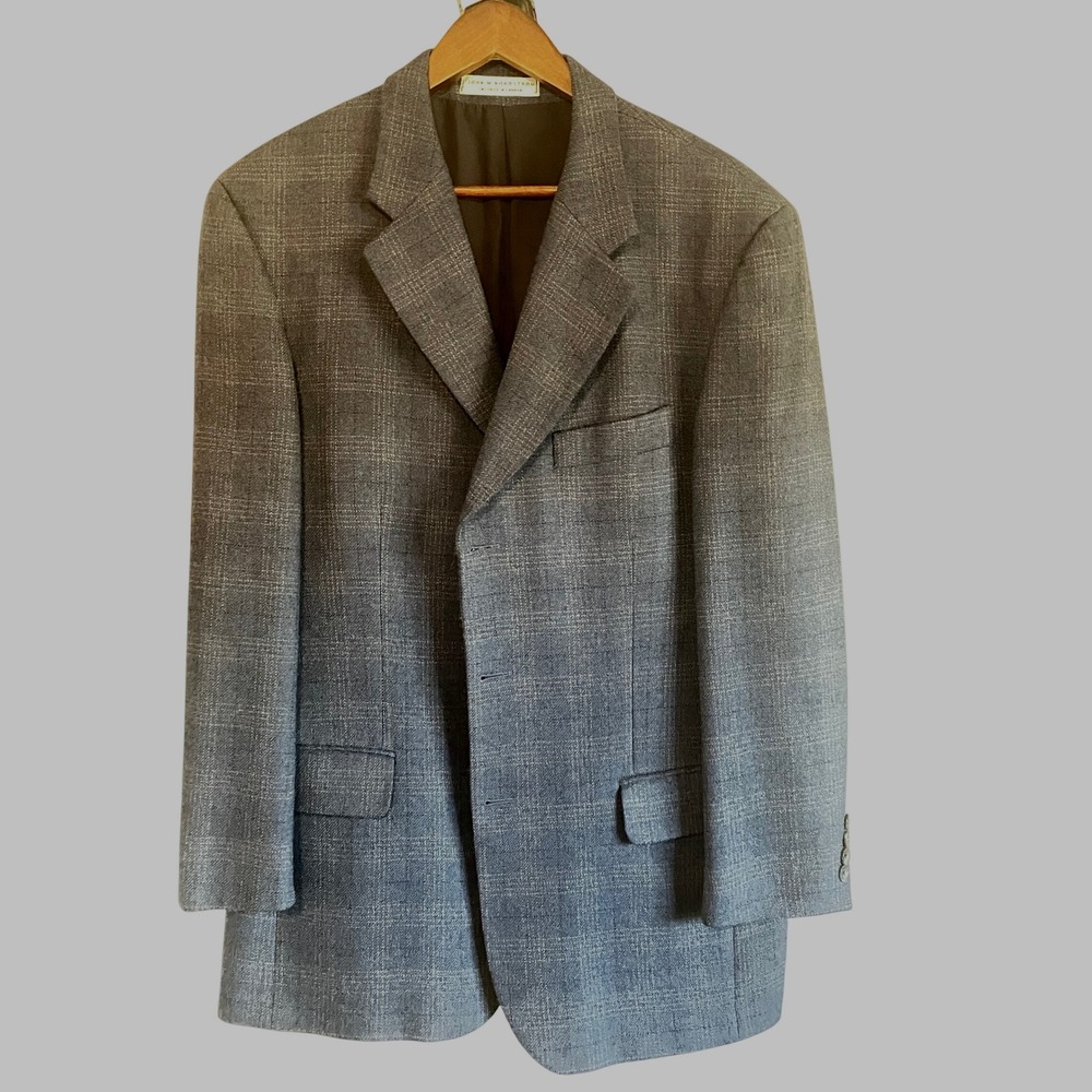 John W Nordstrom Mens 40R Lambswool Blue Plaid Sport Coat Preppy Heritage Canada